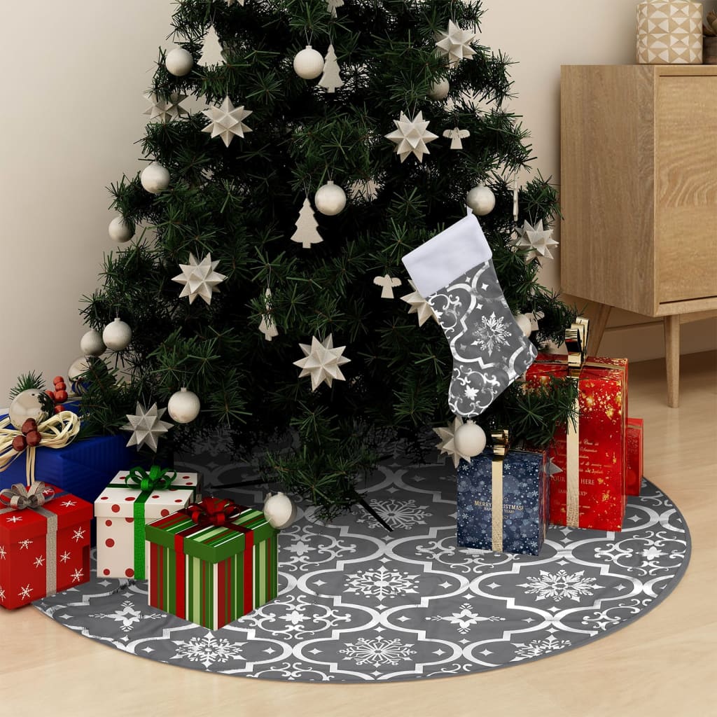 vidaXL Luxus-Weihnachtsbaumdecke mit Socke Grau 122 cm Stoff