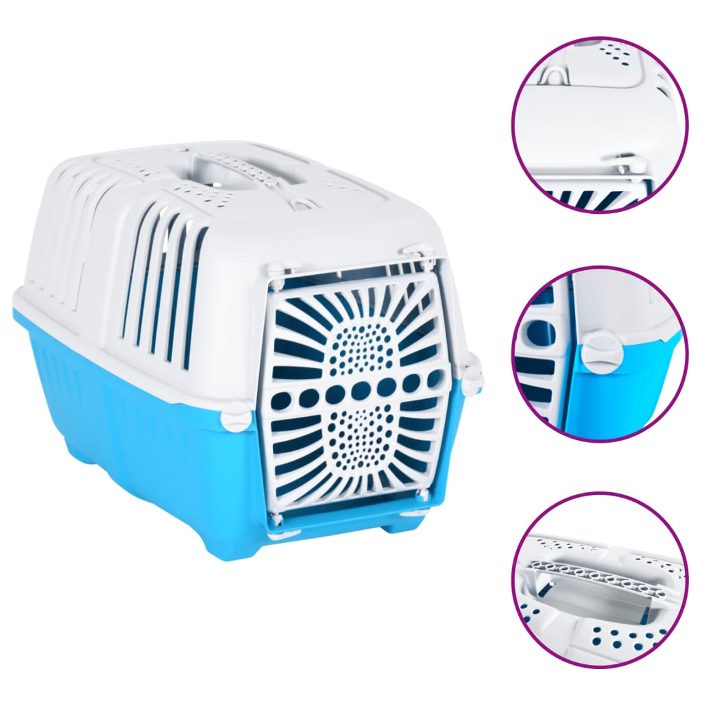 vidaXL Transportbox für Haustiere Weiß Blau 48x31,5x33 cm Polypropylen