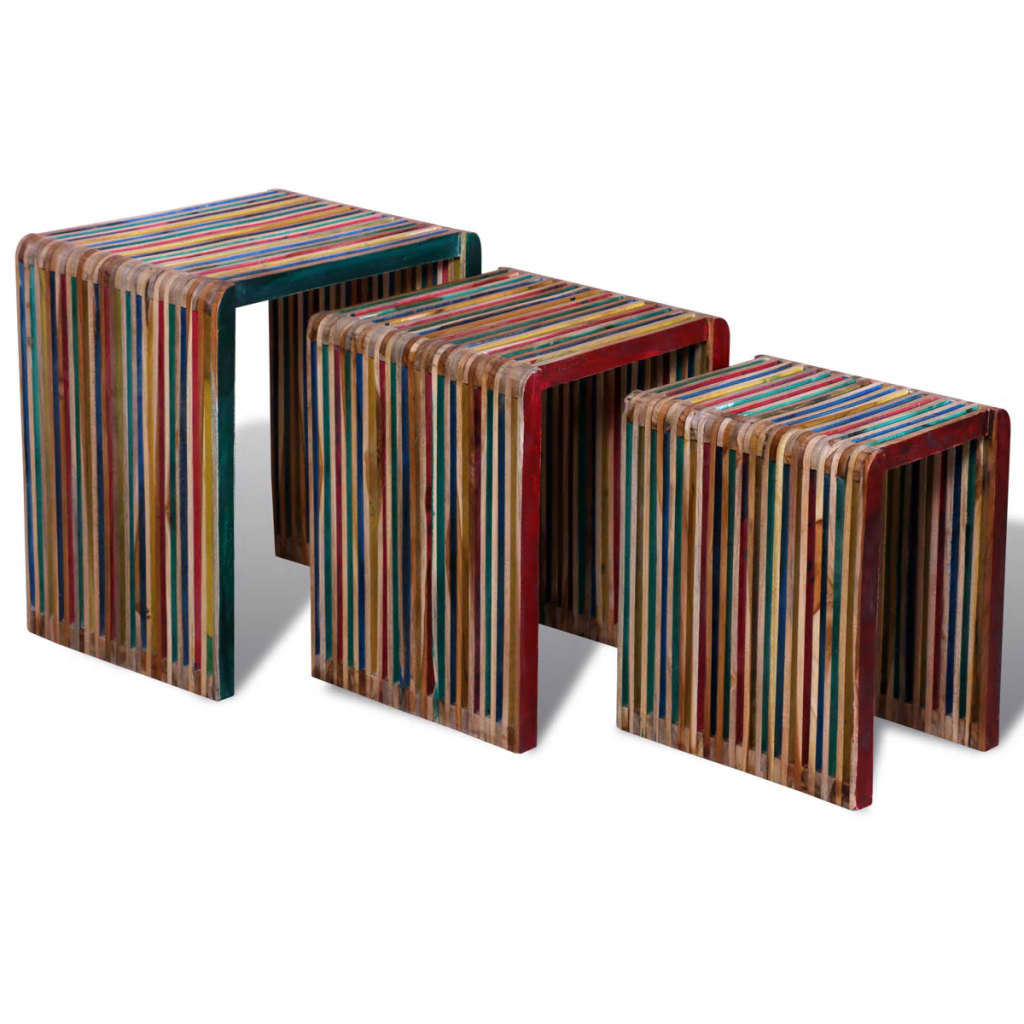 vidaXL 3-tlg. Satztisch-Set Mehrfarbig Altholz Teak 