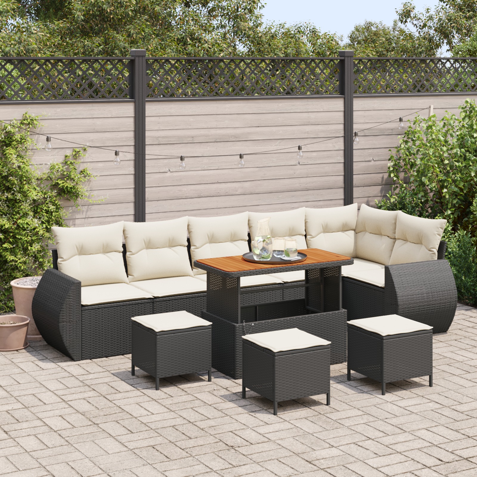 vidaXL 10-teilige Garten Sofa Set mit Kissen Schwarz Poly Rattan Akazie, vidaXL 4-teiliges Garten Esszimmer Set mit Kissen Schwarz Poly Rattan Akazie