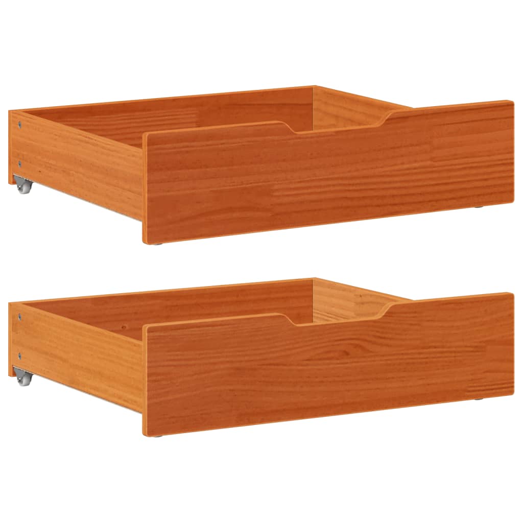vidaXL Bettschubladen 2 Stk. Wachsbraun 75x55x17 cm Massivholz Kiefer