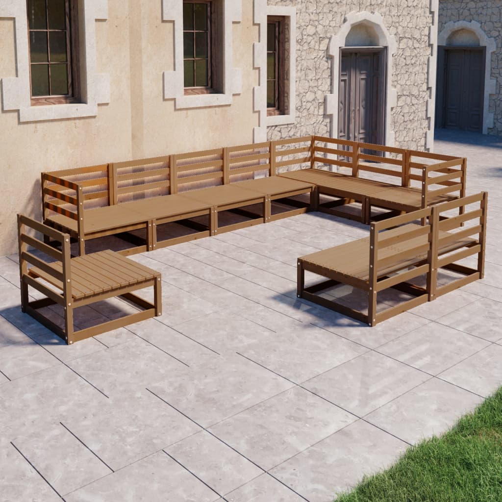 vidaXL 10-tlg. Garten-Lounge-Set Honigbraun Massivholz Kiefer