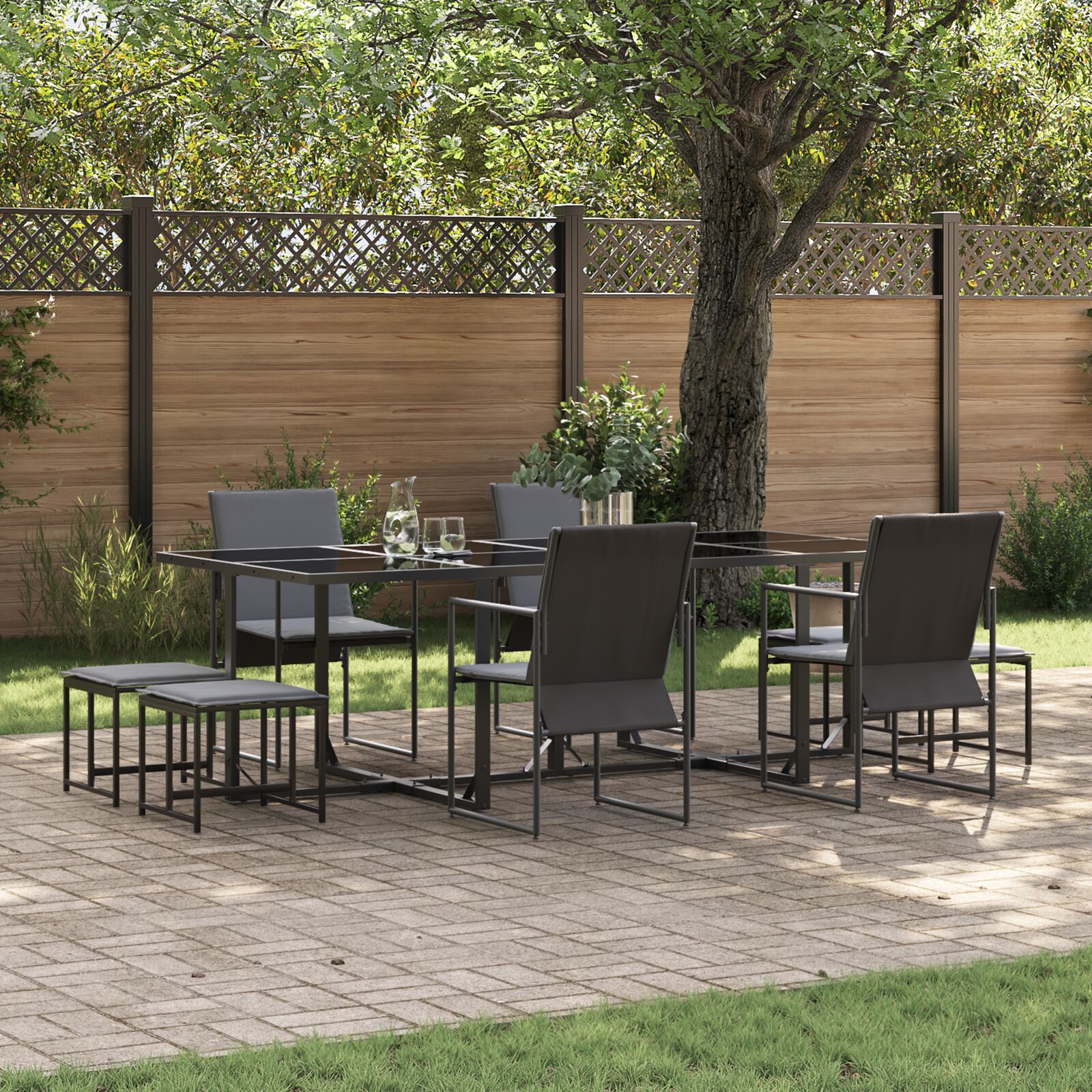 vidaXL 10-teiliges Gartenesszimmer-Set mit Kissen aus Stahl und Textilene