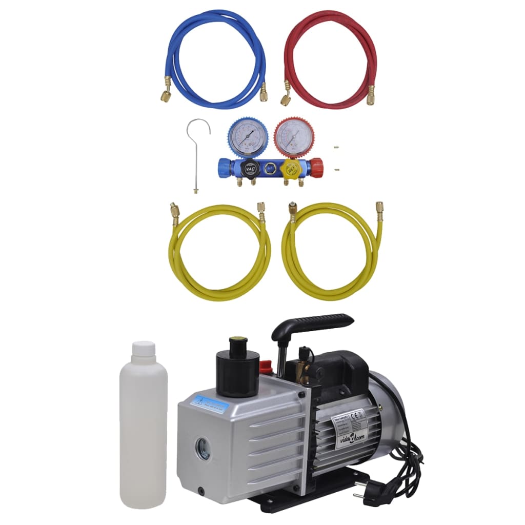 vidaXL Vakuumpumpe mit 4-Wege-Verteiler-Manometer Set für Klimaanlagen