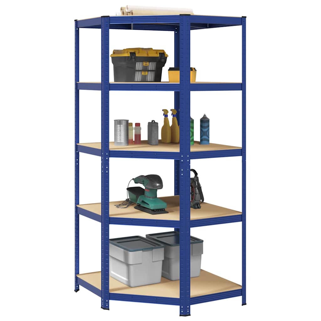 vidaXL Eckregal mit 5 Böden Blau Stahl & Holzwerkstoff