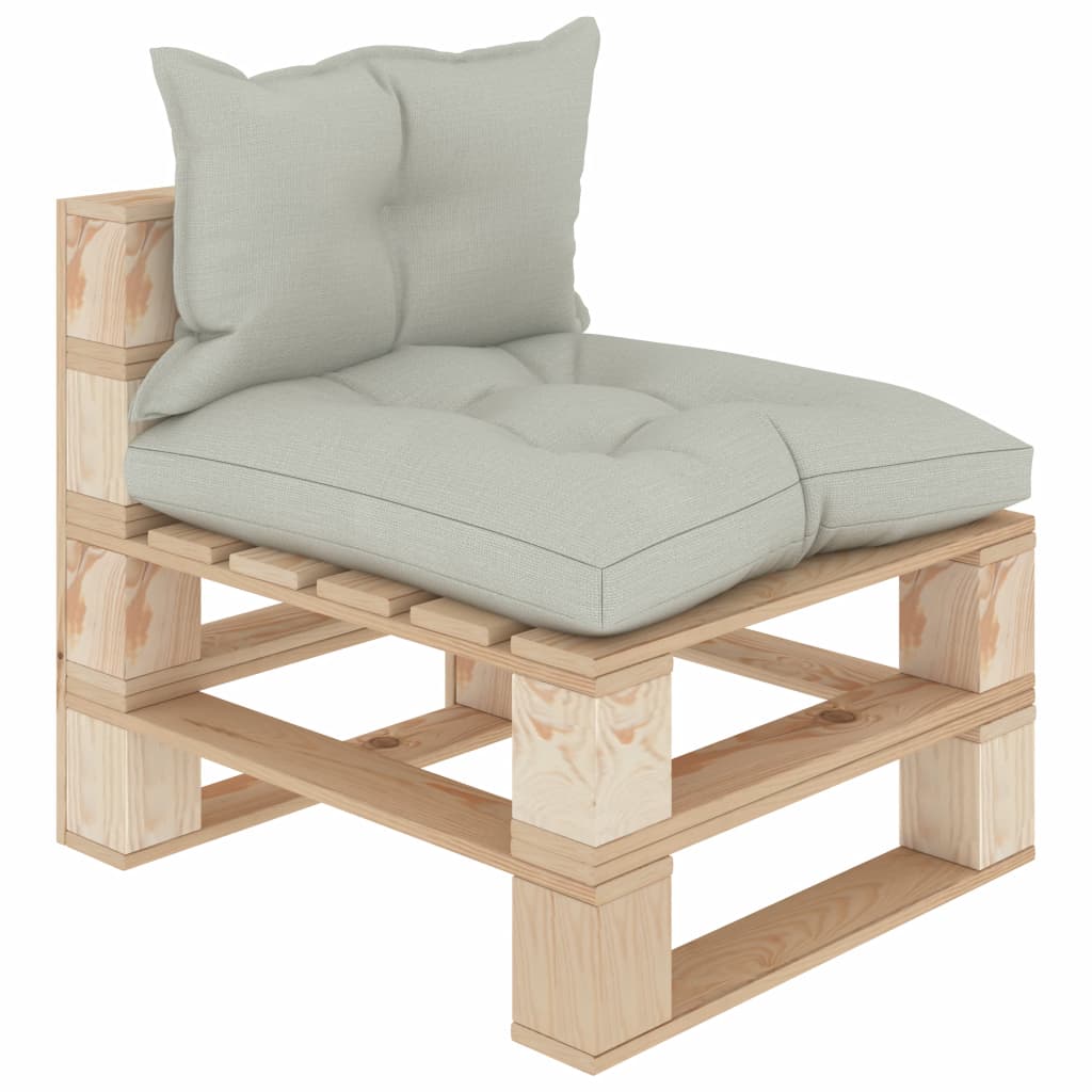  vidaXL Garten-Paletten-Mittelsofa mit Kissen in Beige Holz