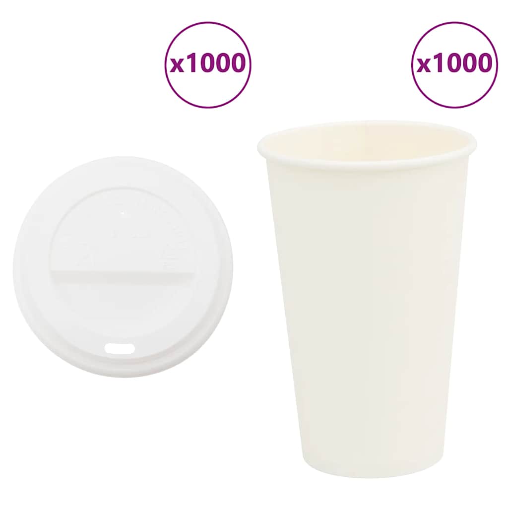 vidaXL Pappbecher mit Deckeln 1000 Stk. 16oz 400ml
