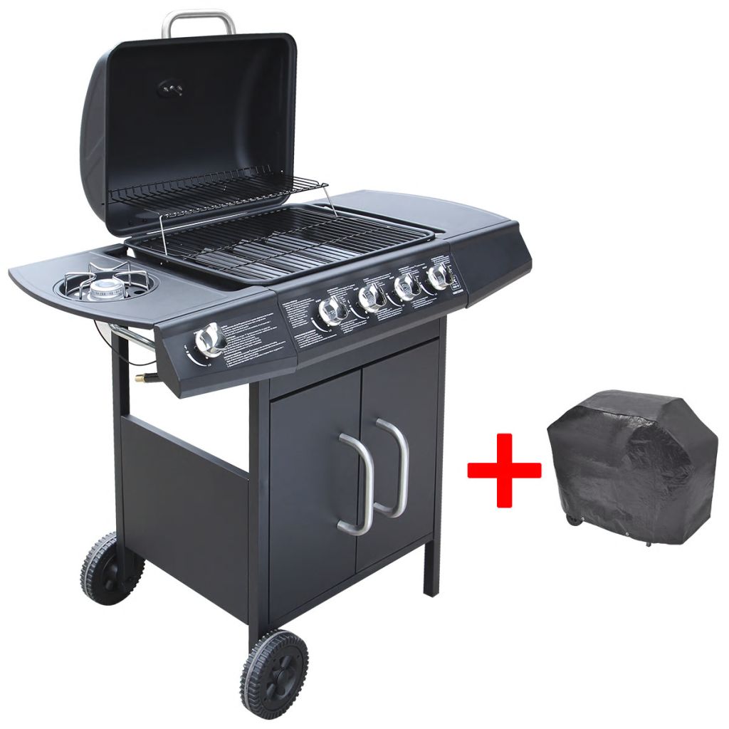 vidaXL Gasgrill 4+1 Brenner Schwarz 