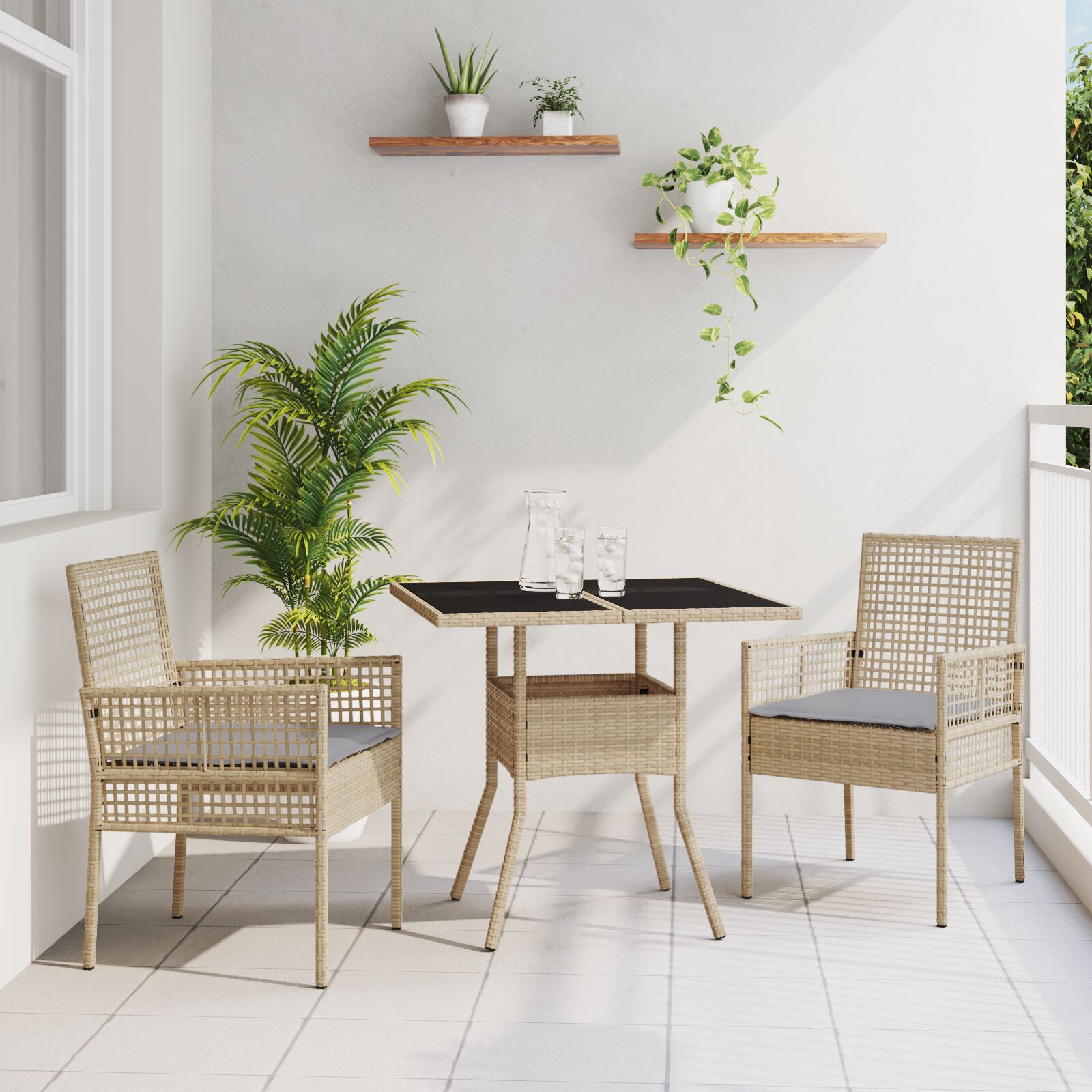vidaXL 3-teilige Garten Essgruppe Beige Poly Rattan