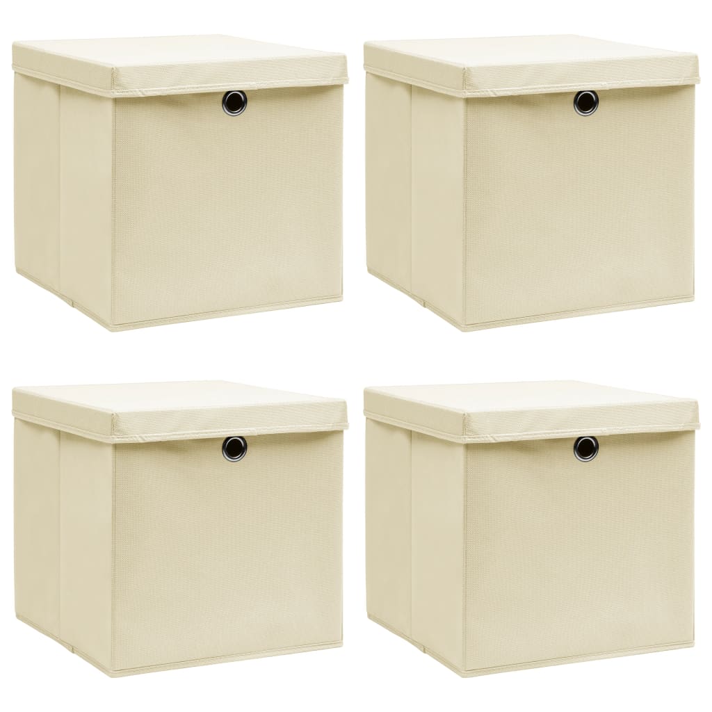  vidaXL Aufbewahrungsboxen mit Deckel 4 Stk. Creme 32x32x32 cm Stoff