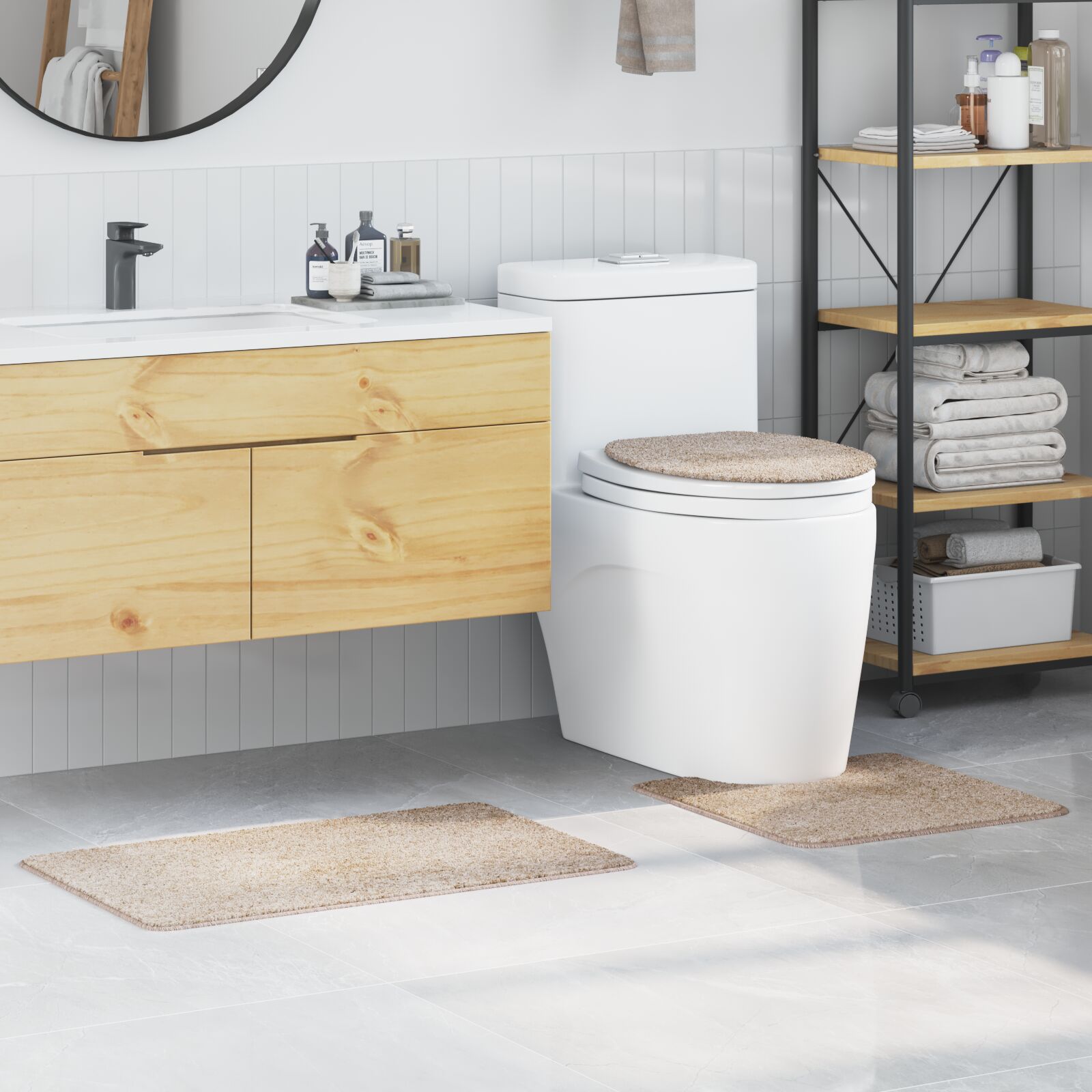 vidaXL 3-teiliges Badteppich-Set Creme Polypropylen Rutschfest