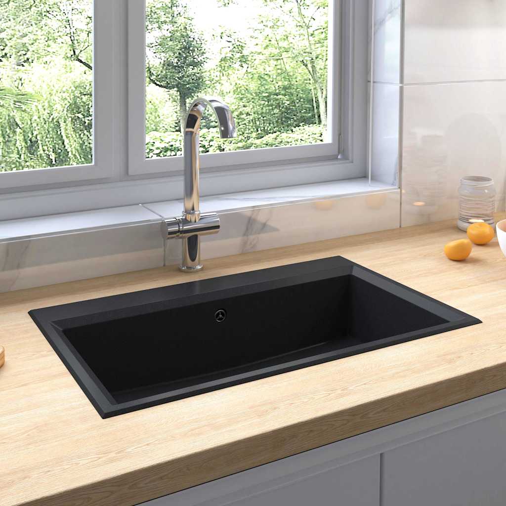 vidaXL Küchen-Spüle Schwarz 79 x 50 x 31 cm Granit
