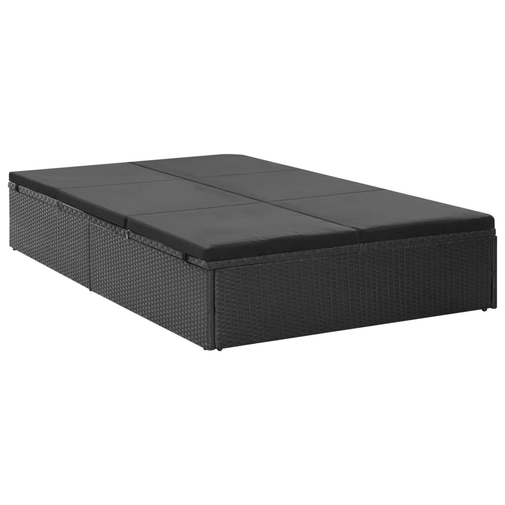 vidaXL Doppel-Sonnenliege mit Auflage Poly Rattan Schwarz