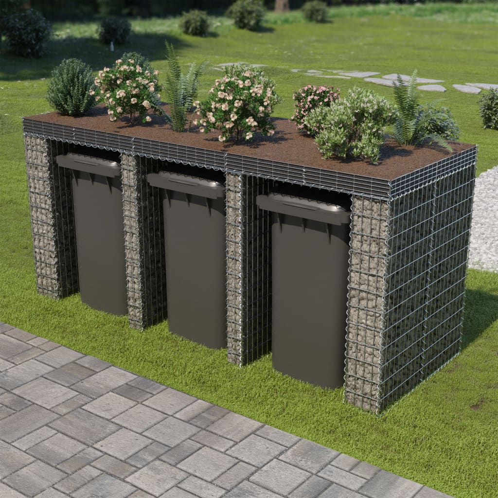 vidaXL Gabionenwand für Mülltonne 270x100x130 cm Verzinkter Stahl
