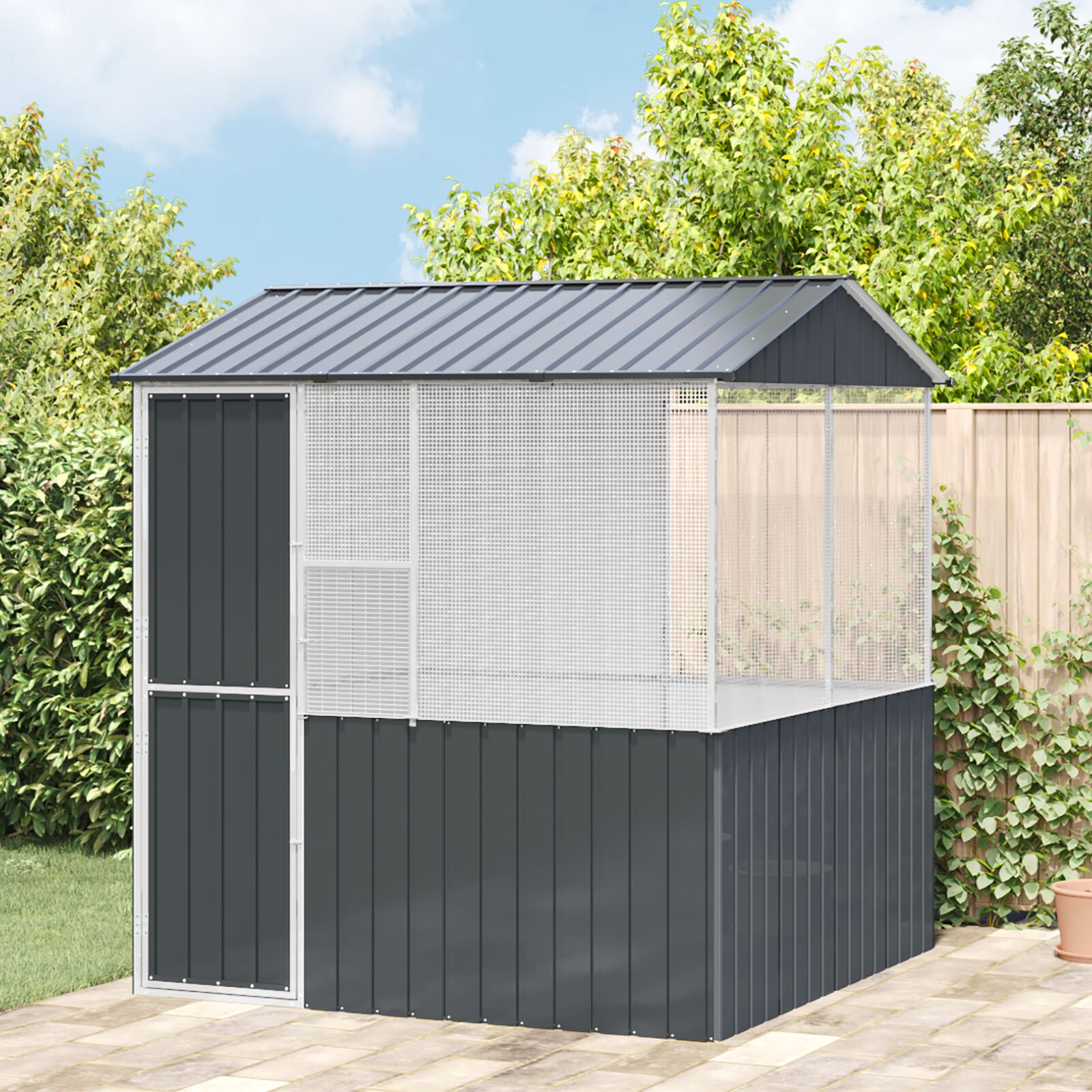 vidaXL Vogelkäfig Anthrazit 215x78x200 cm Galvanisierter Stahl