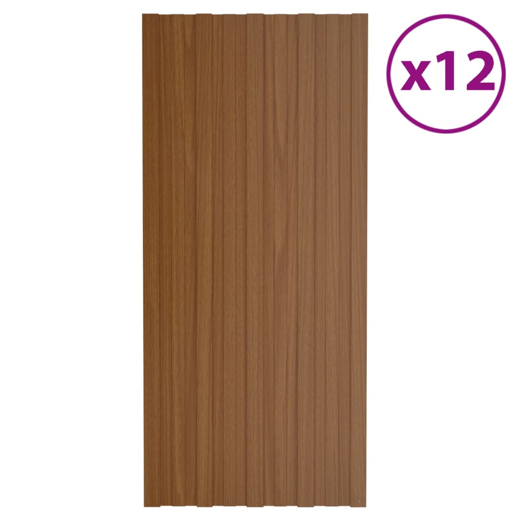 vidaXL Dachpaneele 12 Stk. Verzinkter Stahl Braun 100x45 cm