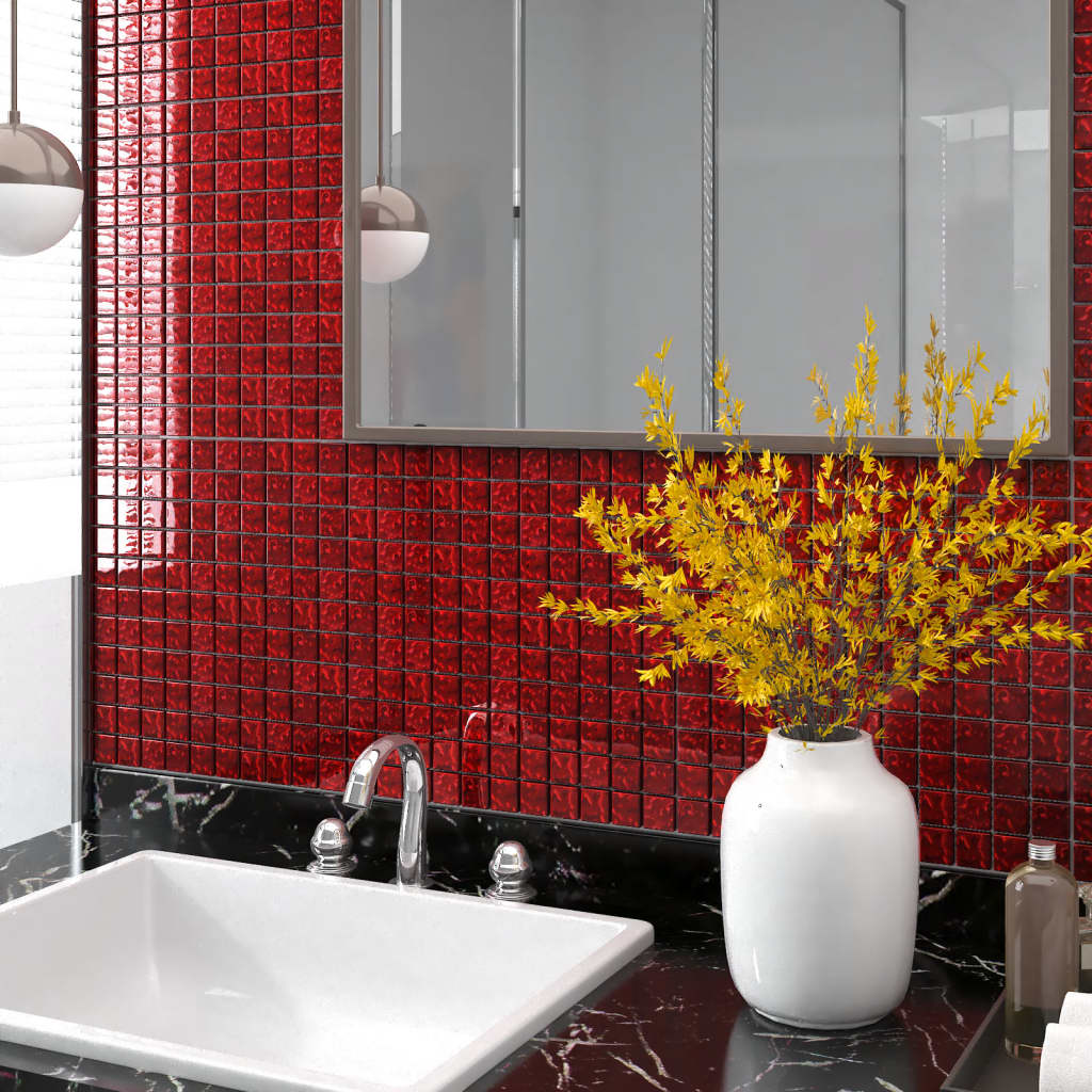 vidaXL Mosaikfliesen 11 Stk. Rot 30x30 cm Glas
