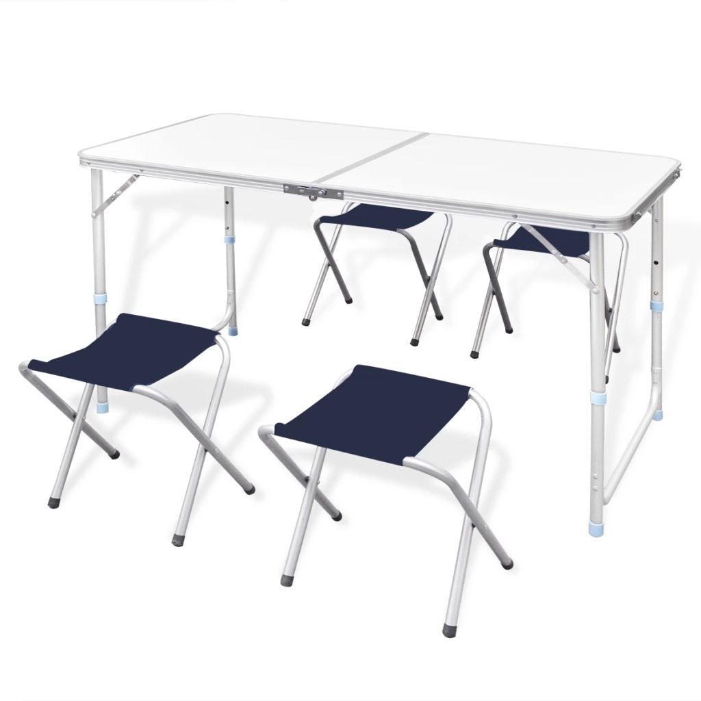vidaXL Campingtisch mit 4 Hockern Klappbar Höhenverstellbar 120x60 cm